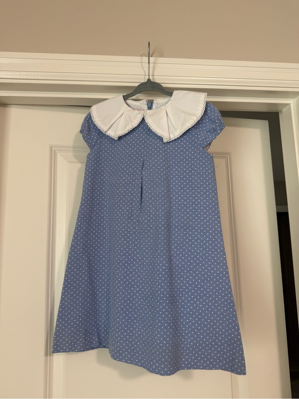 Girls Blue Polka Dot Dress with White Peter Pan Collar